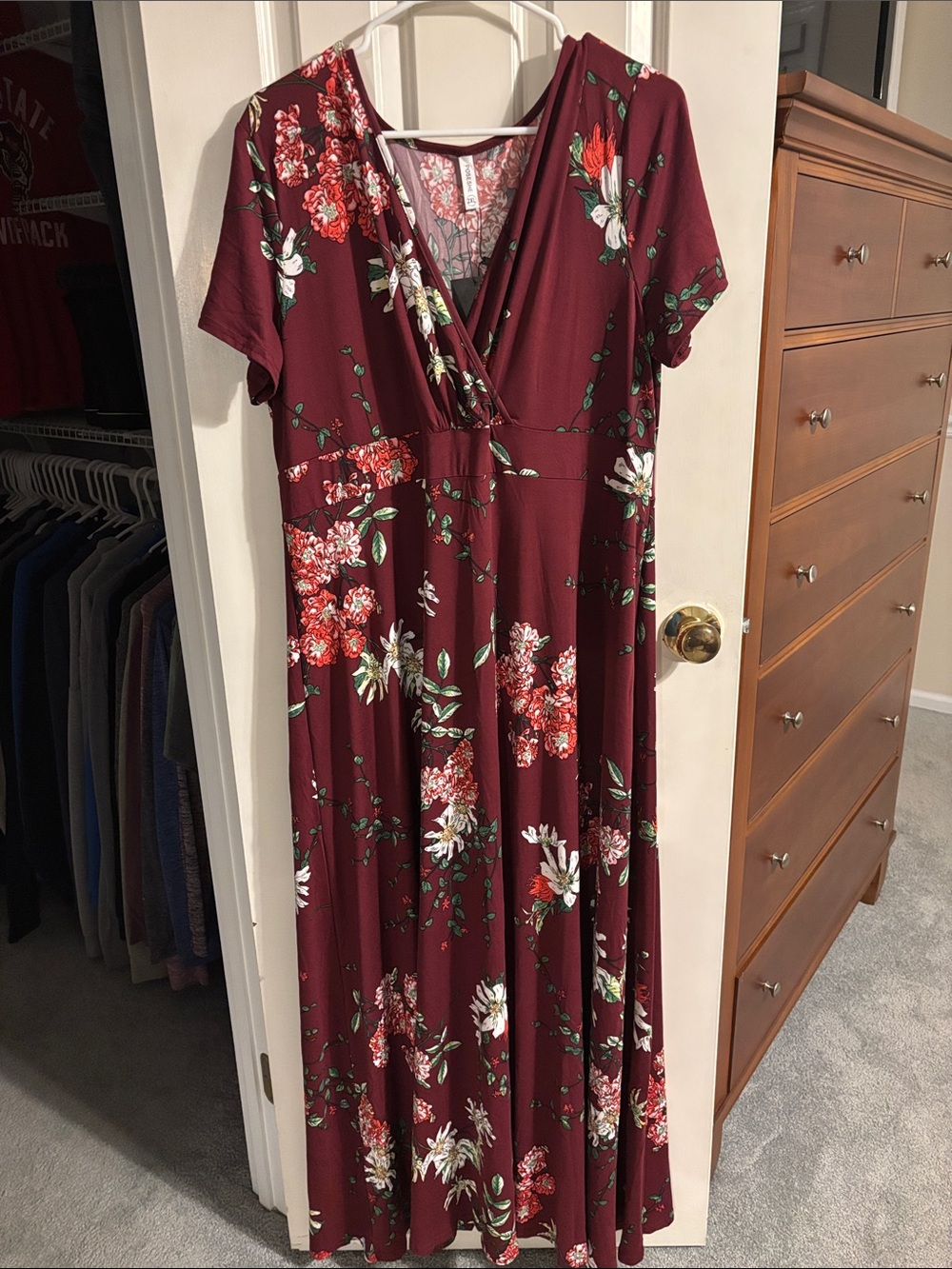 Floral Wrap Maxi Dress in Burgundy